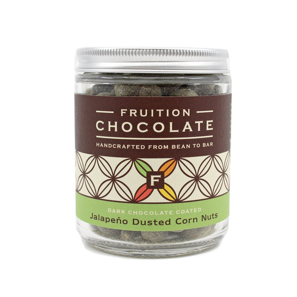 Jalapeño Dusted Dark Chocolate Covered Corn Nuts - Fruition Chocolate