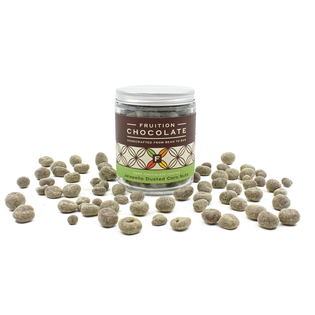 Dark Chocolate Coated Jalapeño Dusted Corn Nuts - Fruition Chocolate