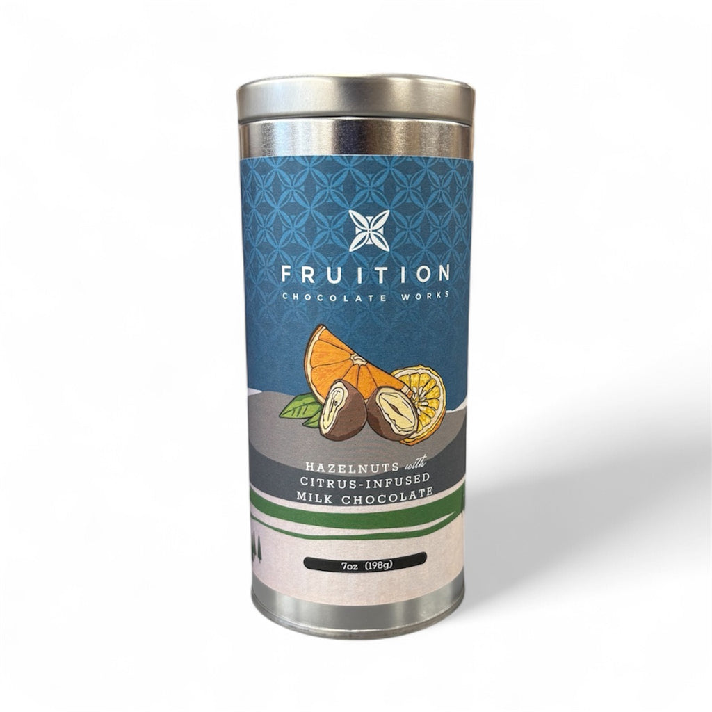 Hazelnuts with Citrus-Infused Milk Chocolate - Fruition Chocolate